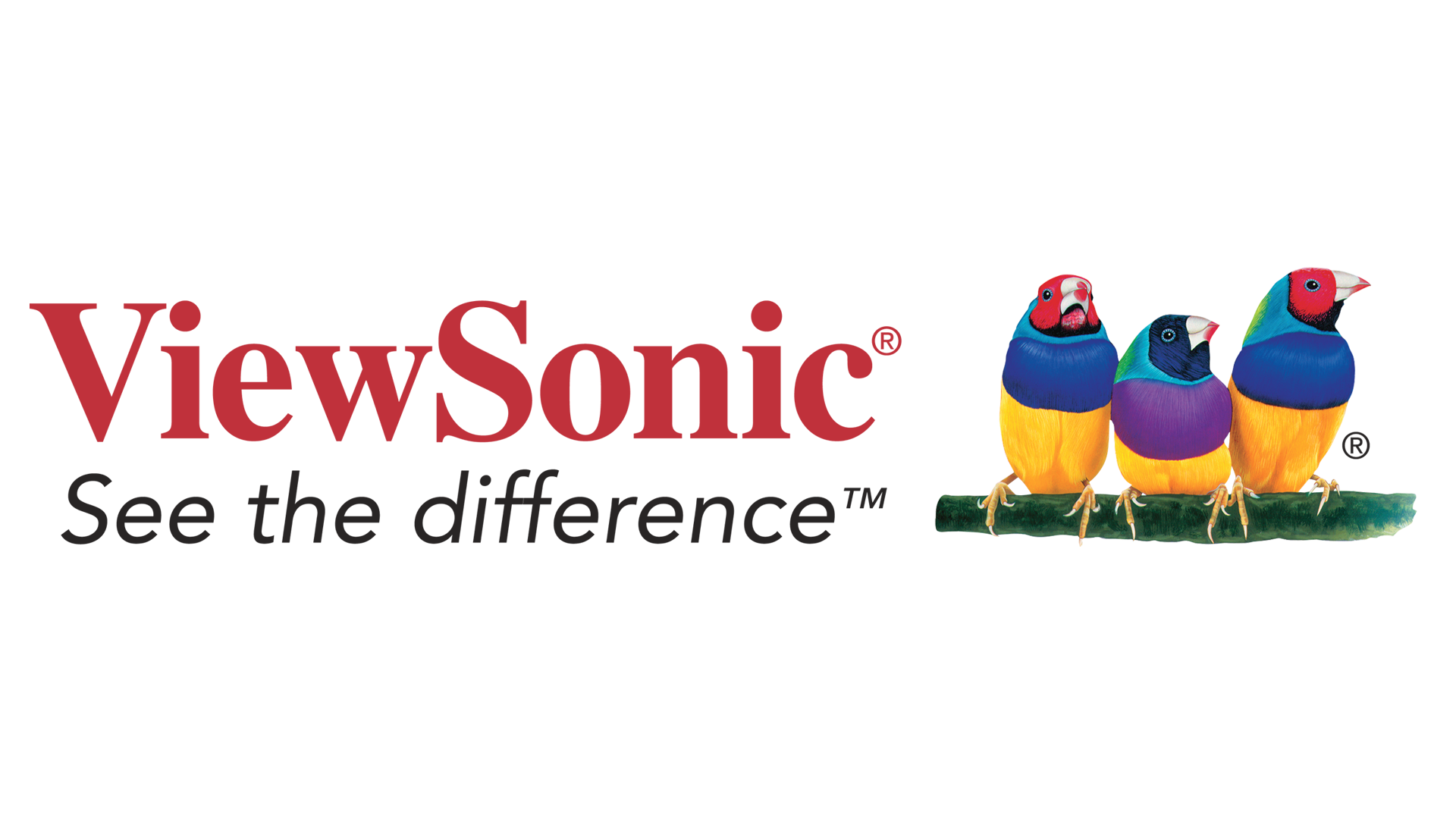 ViewSonic logo with colorful birds on a white background