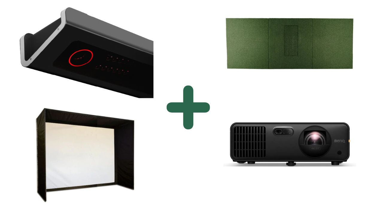 VTrack Launch Monitor Golf Simulator Bundle - SIGPRO Enclosure | Impact Screen | Hitting Mat | Projector